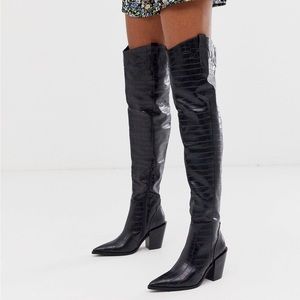 ASOS croc thigh high western boots